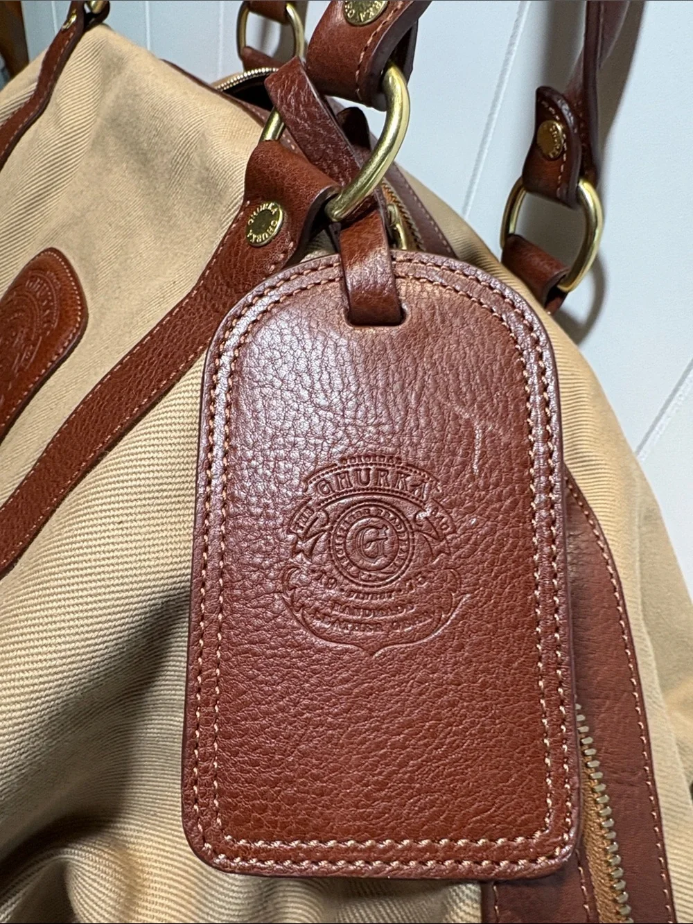 Ghurka NWOT Cavalier II No.97 khaki twill vintage chestnut leather weekender bag